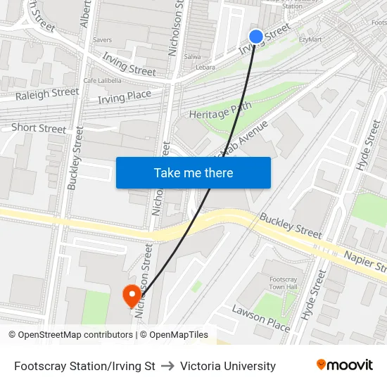 Footscray Station/Irving St to Victoria University map