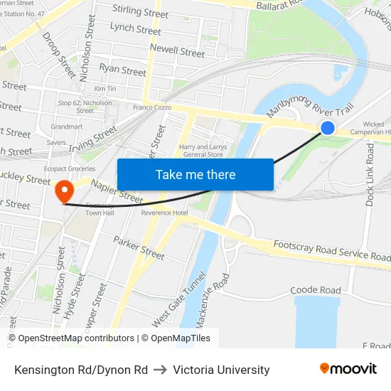 Kensington Rd/Dynon Rd to Victoria University map
