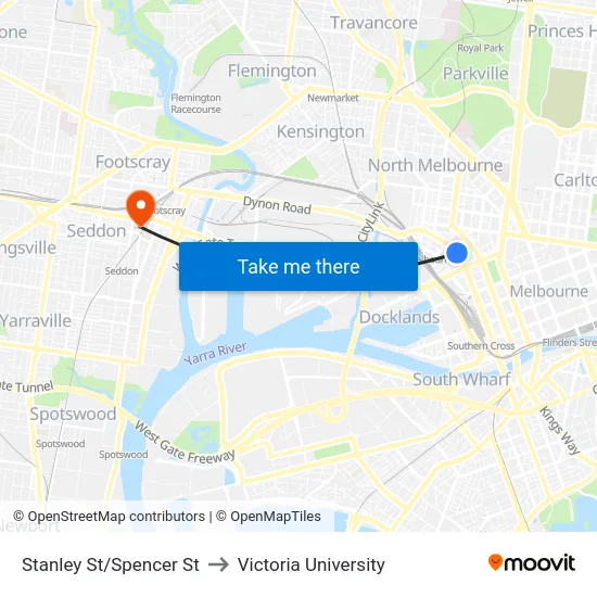 Stanley St/Spencer St to Victoria University map