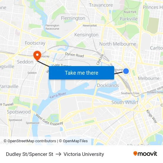 Dudley St/Spencer St to Victoria University map