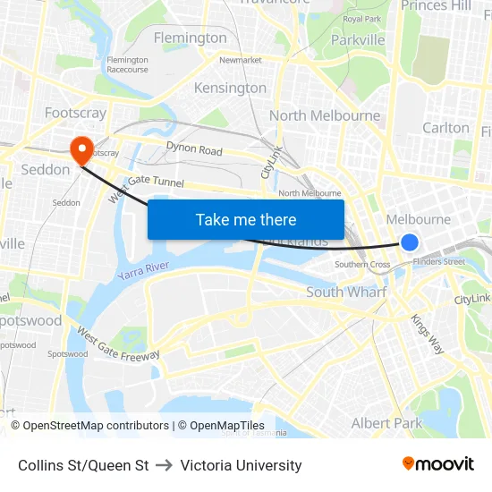 Collins St/Queen St to Victoria University map