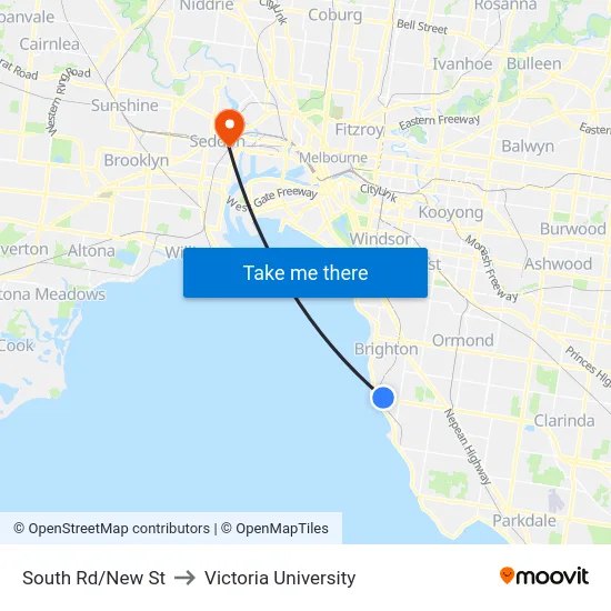 South Rd/New St to Victoria University map