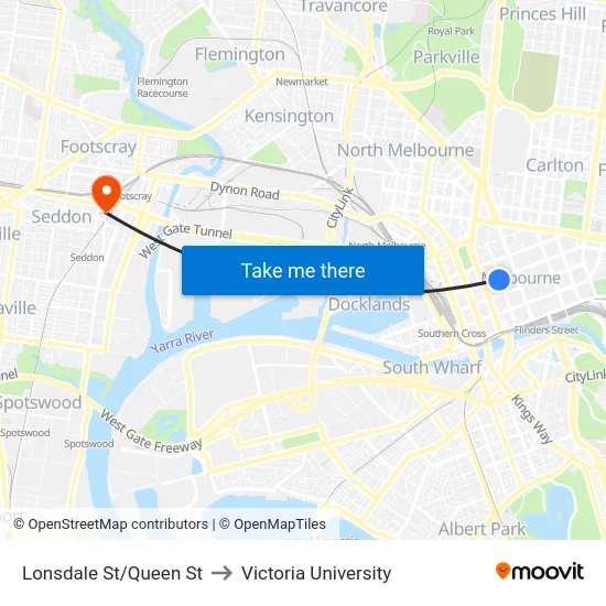 Lonsdale St/Queen St to Victoria University map