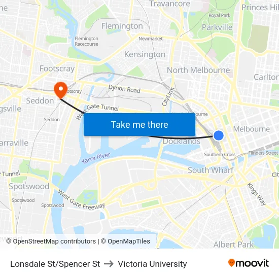 Lonsdale St/Spencer St to Victoria University map