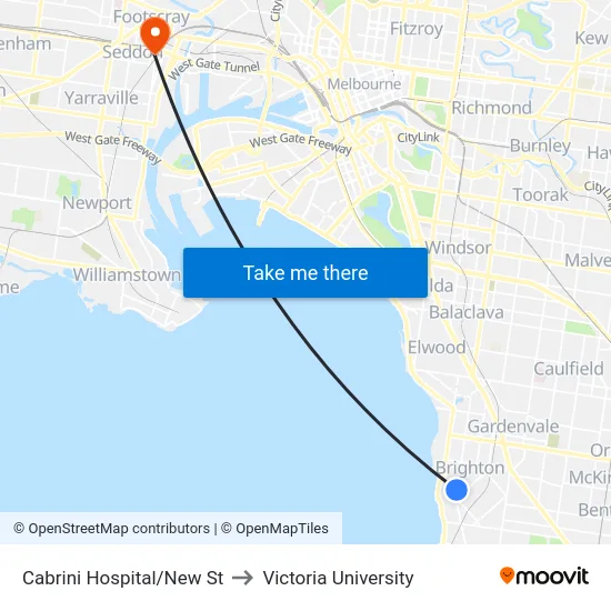 Cabrini Hospital/New St to Victoria University map