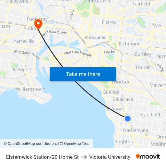 Elsternwick Station/20 Horne St to Victoria University map