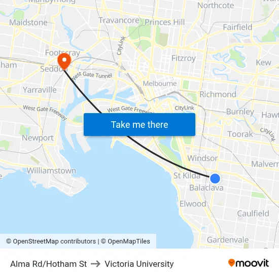 Alma Rd/Hotham St to Victoria University map