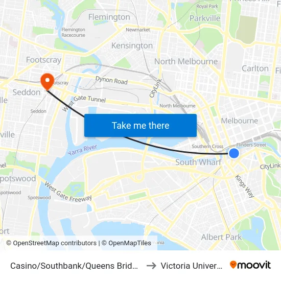 Casino/Southbank/Queens Bridge St to Victoria University map