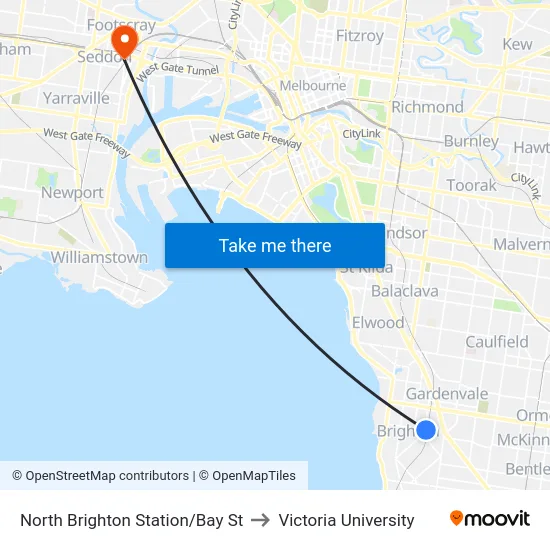 North Brighton Station/Bay St to Victoria University map