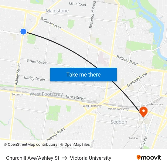 Churchill Ave/Ashley St to Victoria University map