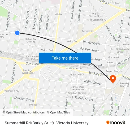 Summerhill Rd/Barkly St to Victoria University map