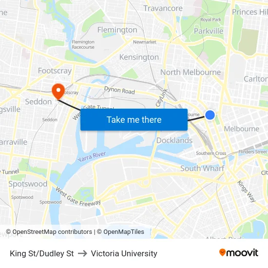 King St/Dudley St to Victoria University map