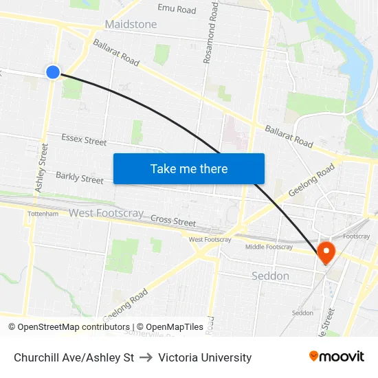 Churchill Ave/Ashley St to Victoria University map