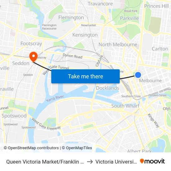Queen Victoria Market/Franklin St to Victoria University map