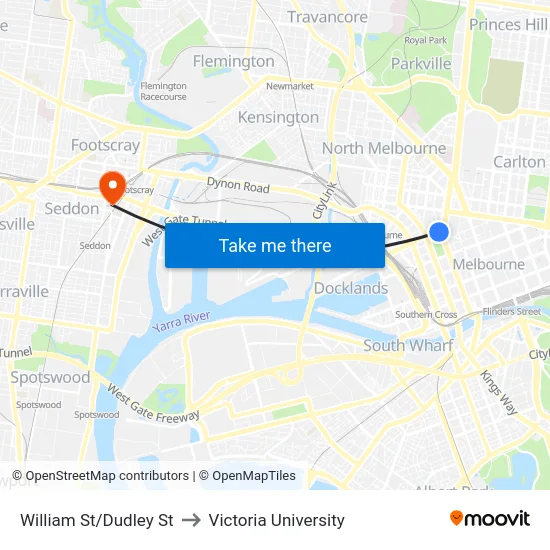 William St/Dudley St to Victoria University map