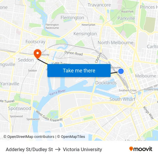 Adderley St/Dudley St to Victoria University map