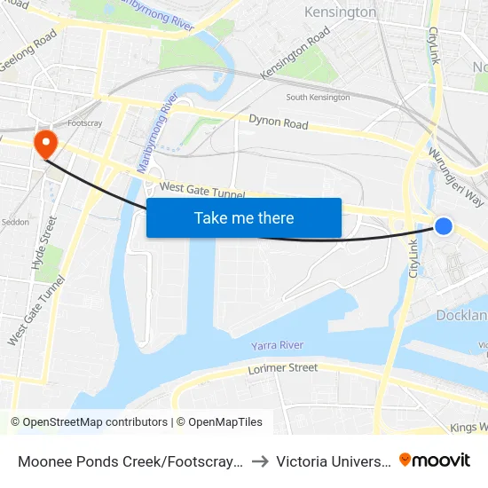 Moonee Ponds Creek/Footscray Rd to Victoria University map