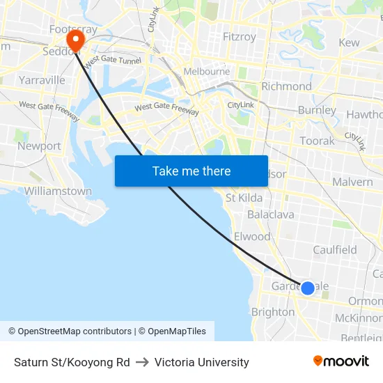 Saturn St/Kooyong Rd to Victoria University map