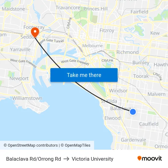Balaclava Rd/Orrong Rd to Victoria University map
