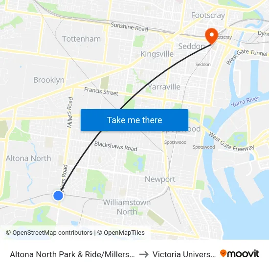 Altona North Park & Ride/Millers Rd to Victoria University map