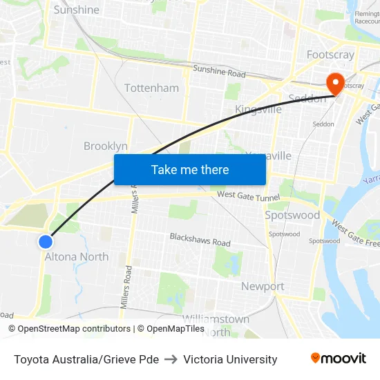 Toyota Australia/Grieve Pde to Victoria University map