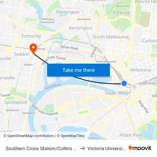 Southern Cross Station/Collins St to Victoria University map