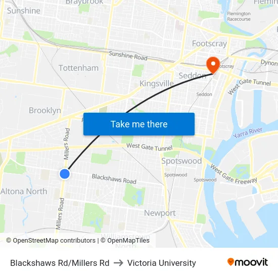 Blackshaws Rd/Millers Rd to Victoria University map