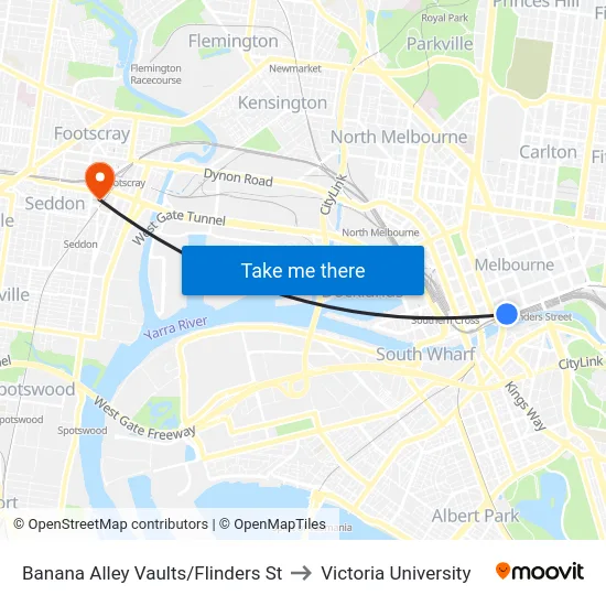 Banana Alley Vaults/Flinders St to Victoria University map