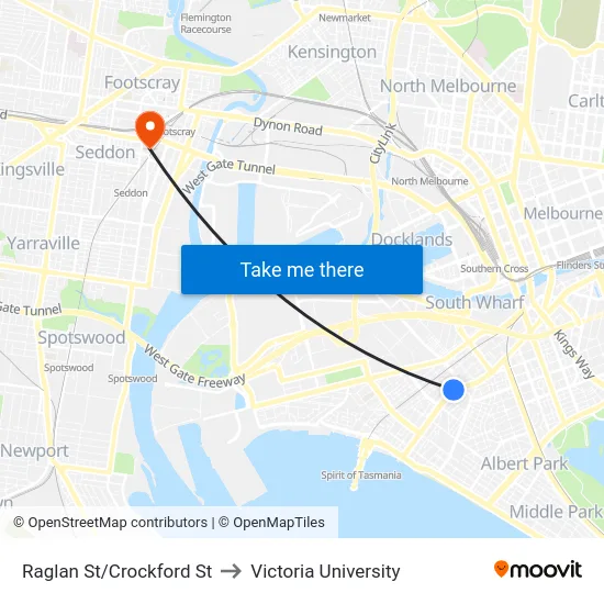 Raglan St/Crockford St to Victoria University map