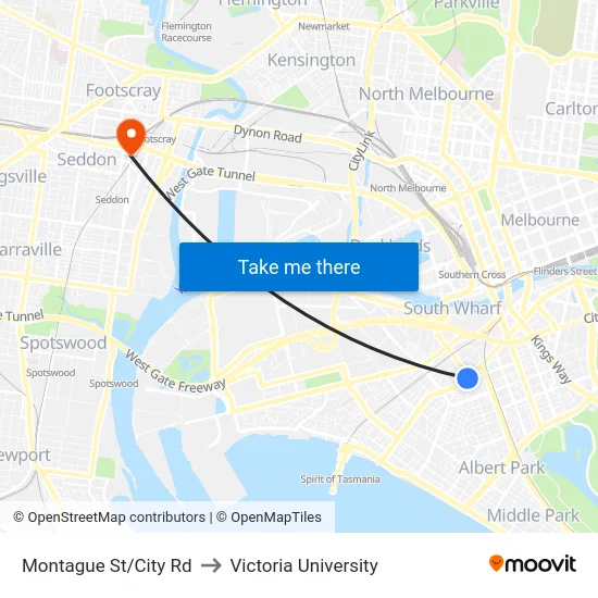 Montague St/City Rd to Victoria University map