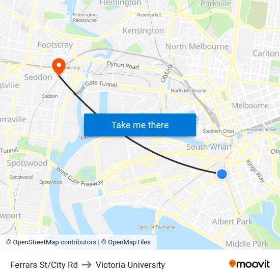 Ferrars St/City Rd to Victoria University map