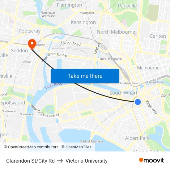 Clarendon St/City Rd to Victoria University map