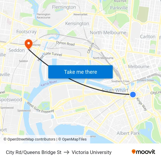 City Rd/Queens Bridge St to Victoria University map