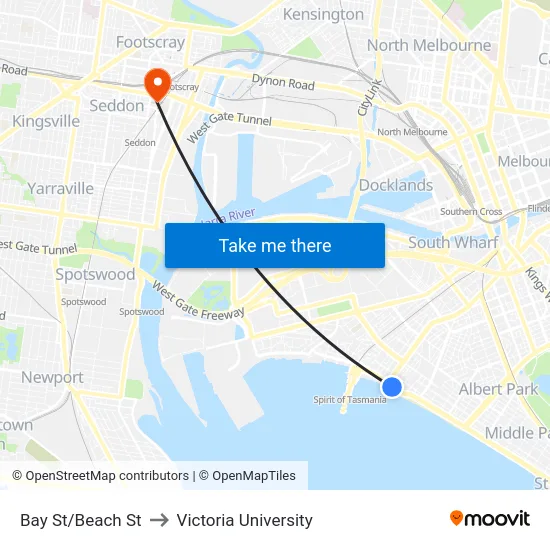 Bay St/Beach St to Victoria University map
