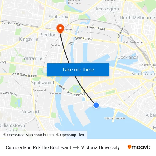 Cumberland Rd/The Boulevard to Victoria University map