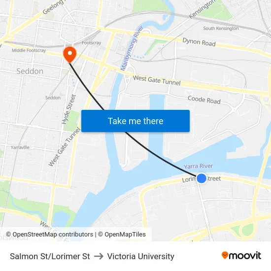 Salmon St/Lorimer St to Victoria University map