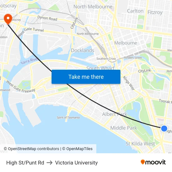 High St/Punt Rd to Victoria University map
