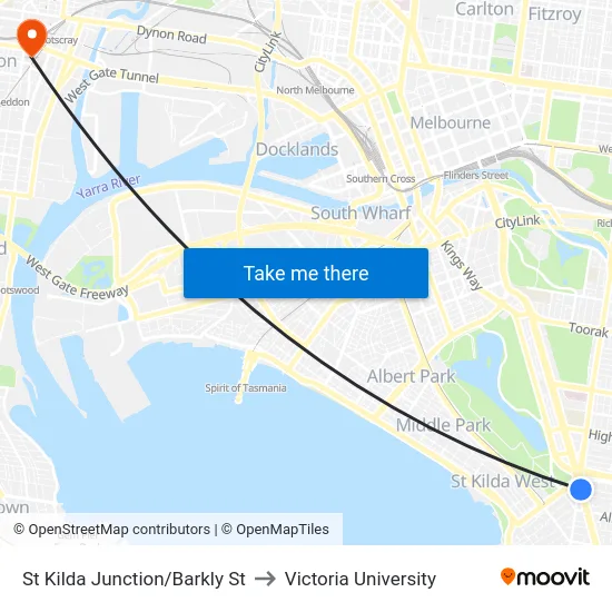 St Kilda Junction/Barkly St to Victoria University map