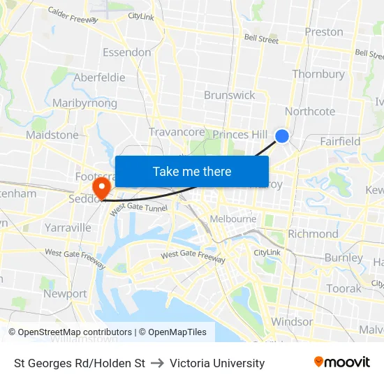 St Georges Rd/Holden St to Victoria University map