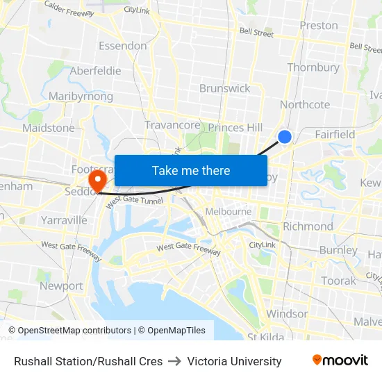 Rushall Station/Rushall Cres to Victoria University map