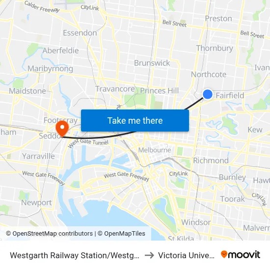 Westgarth Railway Station/Westgarth St to Victoria University map