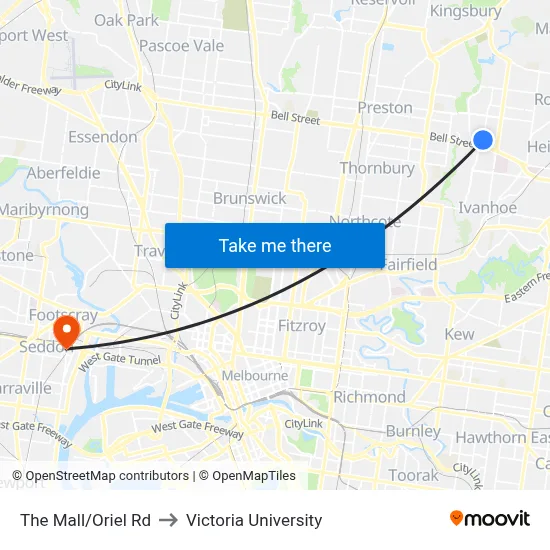 The Mall/Oriel Rd to Victoria University map