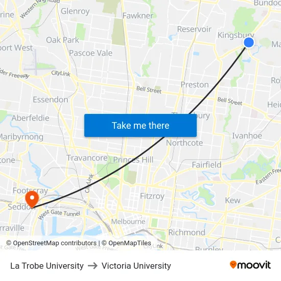 La Trobe University to Victoria University map
