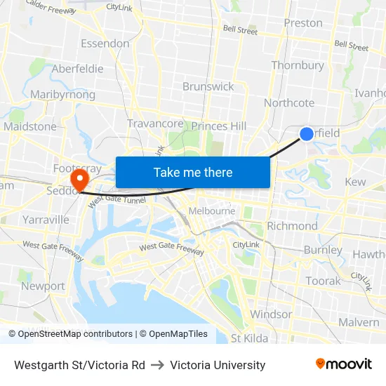Westgarth St/Victoria Rd to Victoria University map