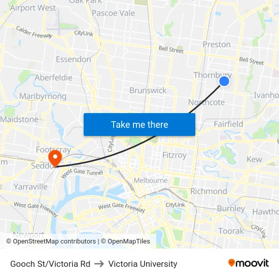 Gooch St/Victoria Rd to Victoria University map