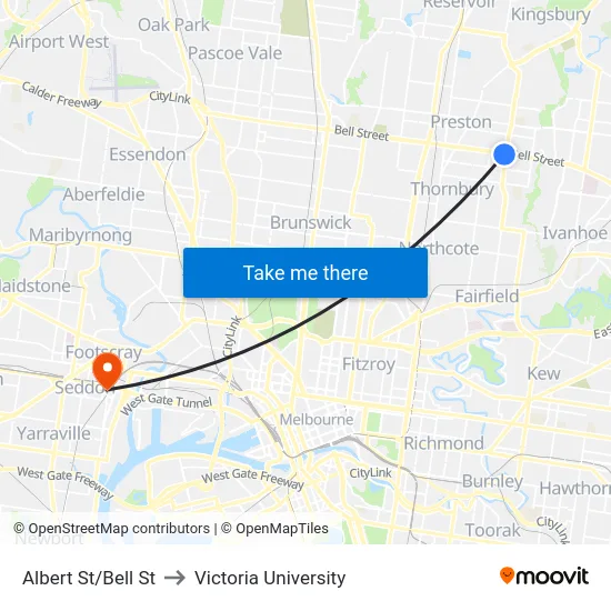 Albert St/Bell St to Victoria University map