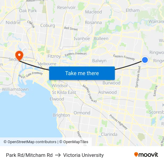 Park Rd/Mitcham Rd to Victoria University map