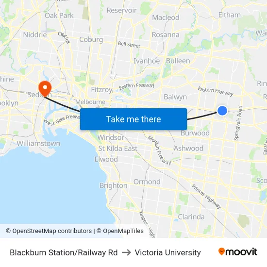 Blackburn Station/Railway Rd to Victoria University map