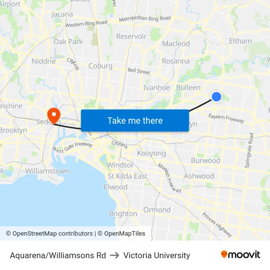 Aquarena/Williamsons Rd to Victoria University map