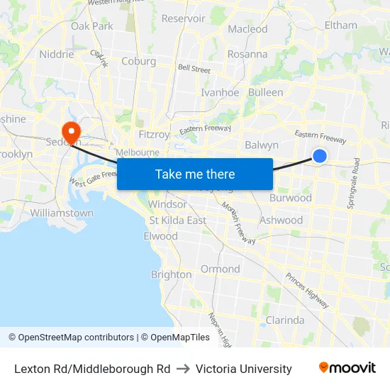 Lexton Rd/Middleborough Rd to Victoria University map